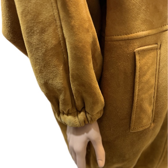 OSCAR DE LA RENTA Tan Vintage Suede Leather Soft Shearling Coat- Large - Picture 6 of 11